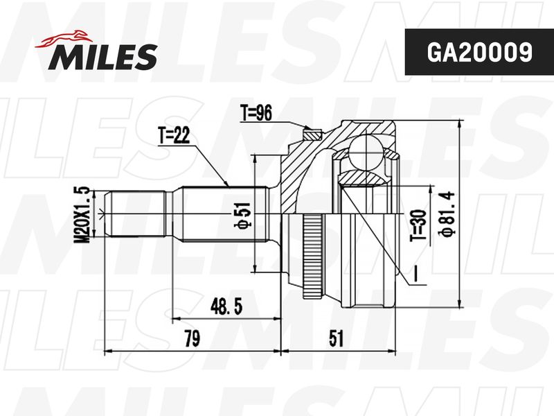 Шарнирный комплект, приводной вал MILES GA20009