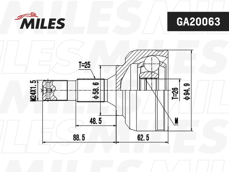 Шарнирный комплект, приводной вал MILES GA20063