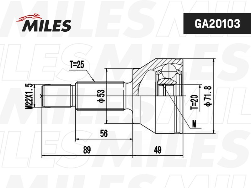 Шарнирный комплект, приводной вал MILES GA20103