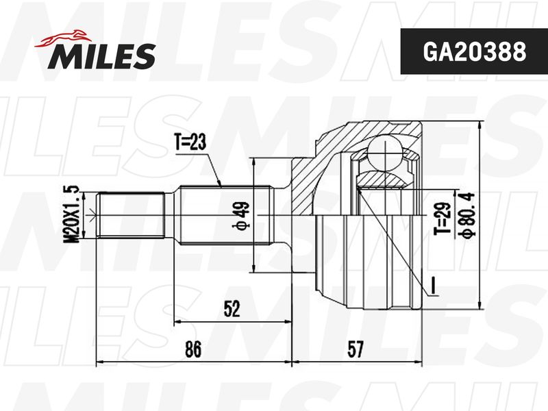 Шарнирный комплект, приводной вал MILES GA20388
