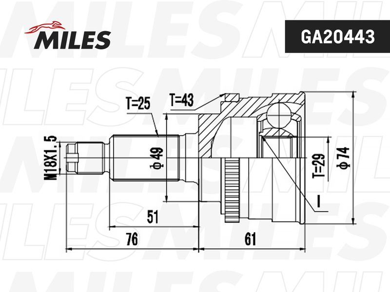 Шарнирный комплект, приводной вал MILES GA20443