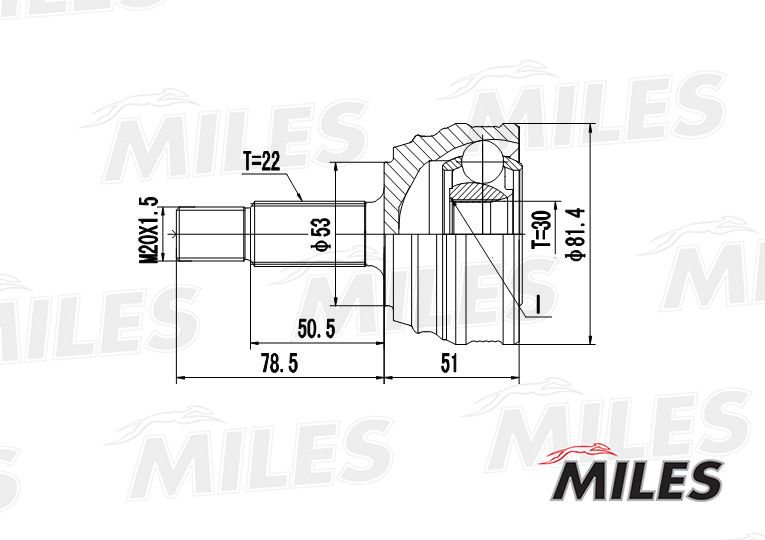 Шарнирный комплект, приводной вал MILES GA20514