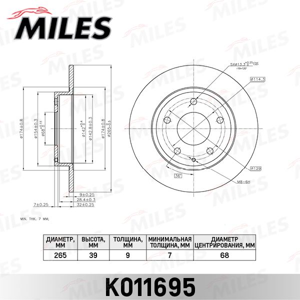 Тормозной диск MILES K011695