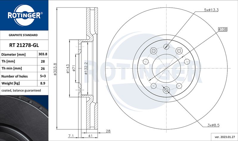 Тормозной диск ROTINGER RT21278GL