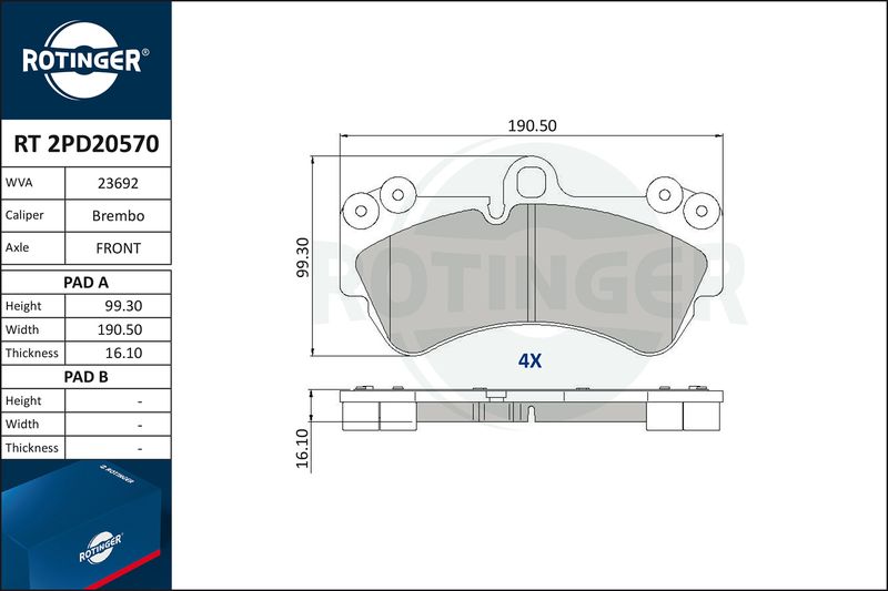 Комплект тормозных колодок, дисковый тормоз ROTINGER RT2PD20570