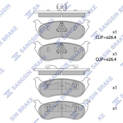 Комплект тормозных колодок, дисковый тормоз SANGSIN SP1445