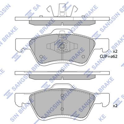 Комплект тормозных колодок, дисковый тормоз SANGSIN SP1497SD