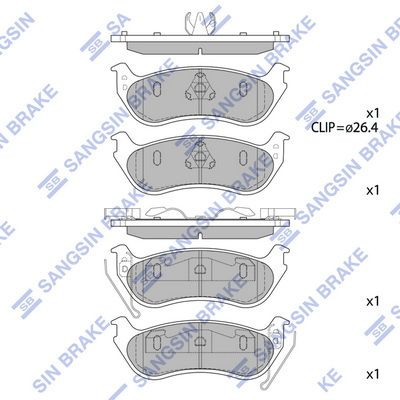 Комплект тормозных колодок, дисковый тормоз SANGSIN SP1511