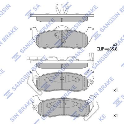 Комплект тормозных колодок, дисковый тормоз SANGSIN SP1512