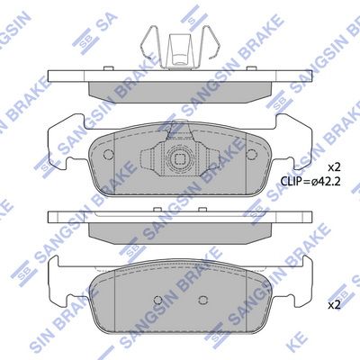 Комплект тормозных колодок, дисковый тормоз SANGSIN SP1786