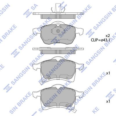 Комплект тормозных колодок, дисковый тормоз SANGSIN SP1805