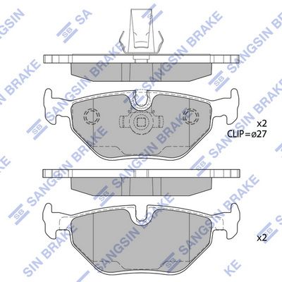Комплект тормозных колодок, дисковый тормоз SANGSIN SP2167