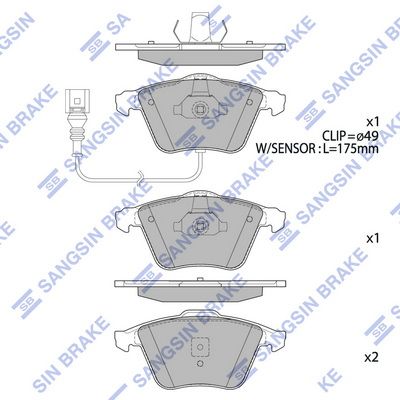 Комплект тормозных колодок, дисковый тормоз SANGSIN SP2446