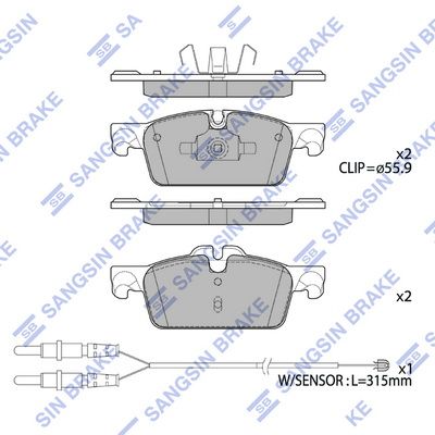 Комплект тормозных колодок, дисковый тормоз SANGSIN SP4132