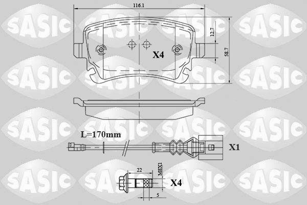 Комплект тормозных колодок, дисковый тормоз SASIC 6216088