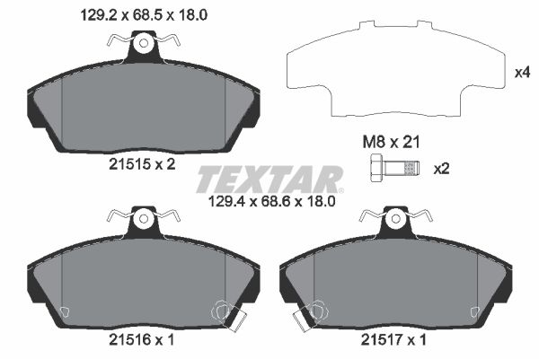 Комплект тормозных колодок, дисковый тормоз TEXTAR 2151503