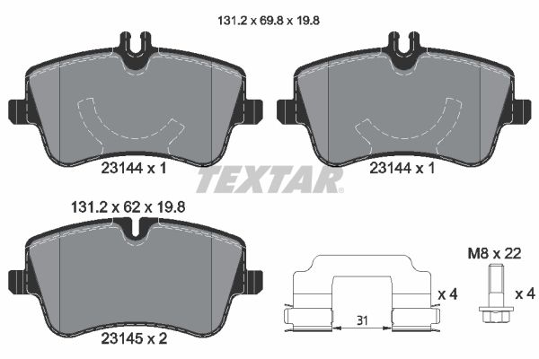 Комплект тормозных колодок, дисковый тормоз TEXTAR 2314401
