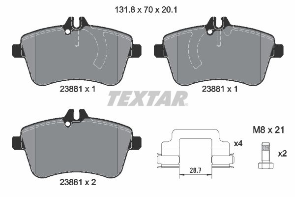 Комплект тормозных колодок, дисковый тормоз TEXTAR 2388101