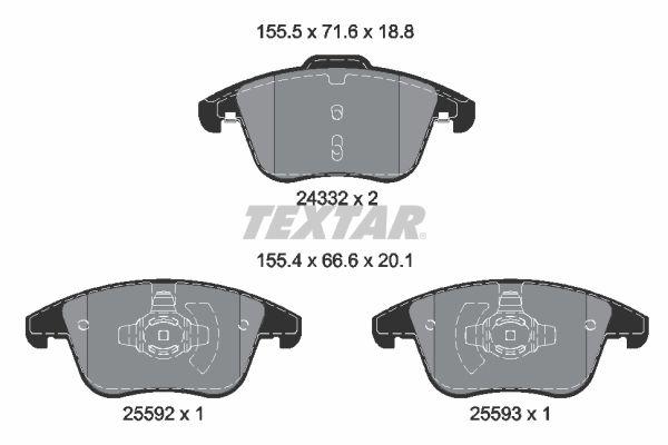 Комплект тормозных колодок, дисковый тормоз TEXTAR 2433205