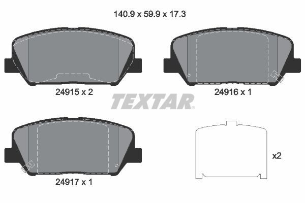 Комплект тормозных колодок, дисковый тормоз TEXTAR 2491501