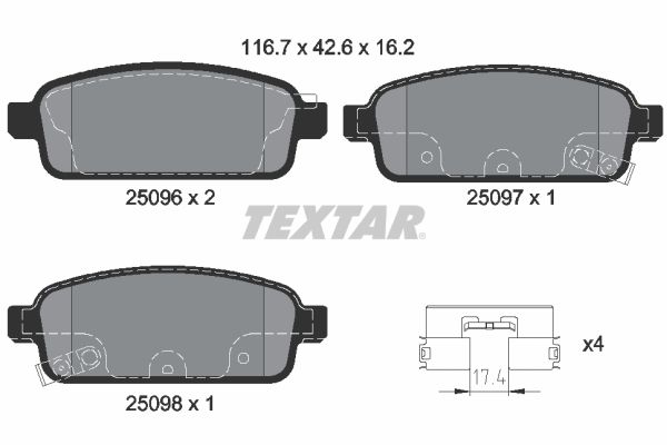 Комплект тормозных колодок, дисковый тормоз TEXTAR 2509681