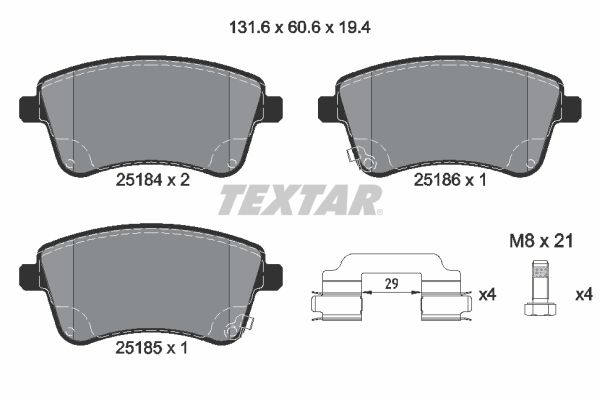 Комплект тормозных колодок, дисковый тормоз TEXTAR 2518401