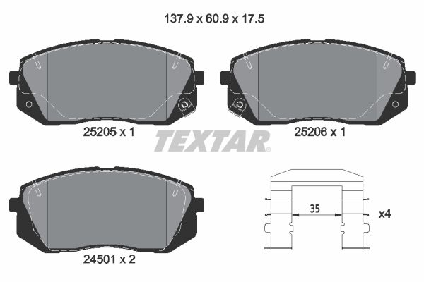 Комплект тормозных колодок, дисковый тормоз TEXTAR 2520501