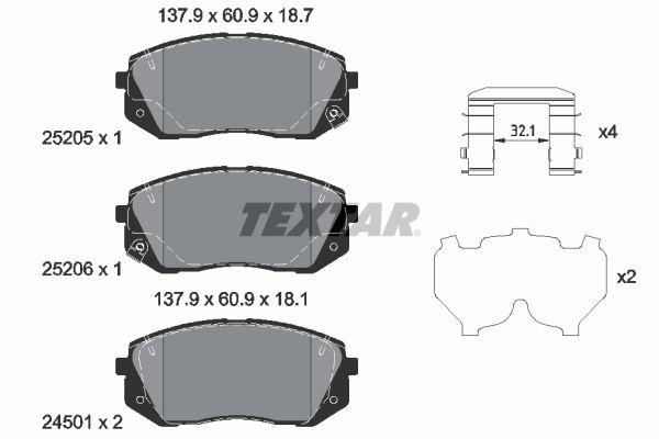 Комплект тормозных колодок, дисковый тормоз TEXTAR 2520504
