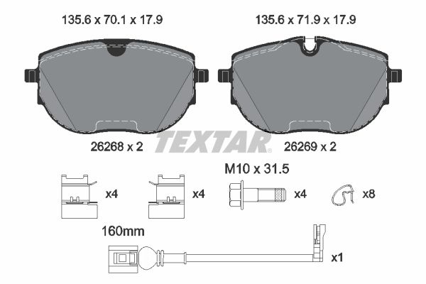 Комплект тормозных колодок, дисковый тормоз TEXTAR 2626801