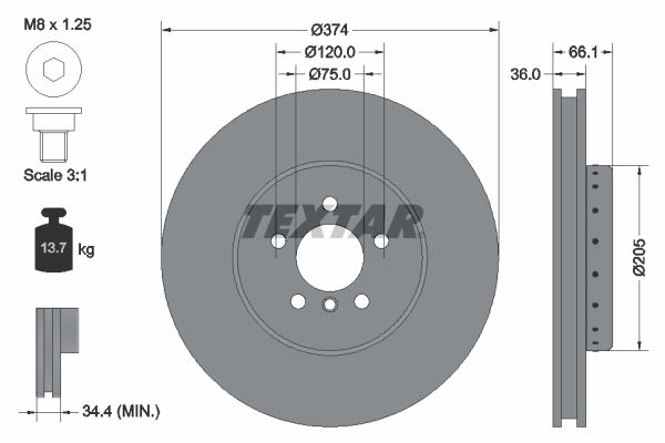 Тормозной диск TEXTAR 92266025