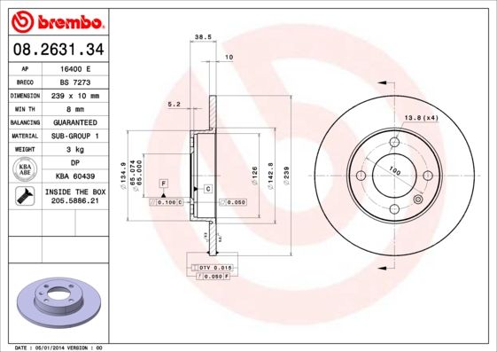 Тормозной диск BREMBO 08263134
