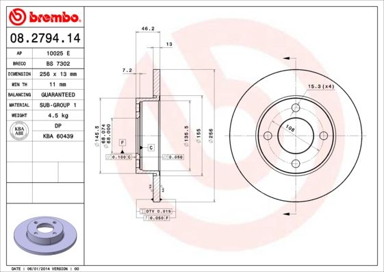 Тормозной диск BREMBO 08279414