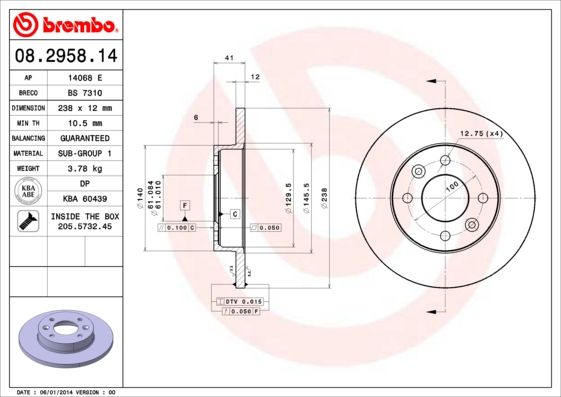 Тормозной диск BREMBO 08295814