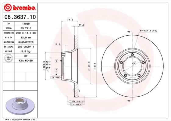 Тормозной диск BREMBO 08363710