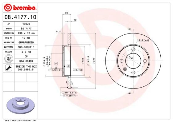 Тормозной диск BREMBO 08417710
