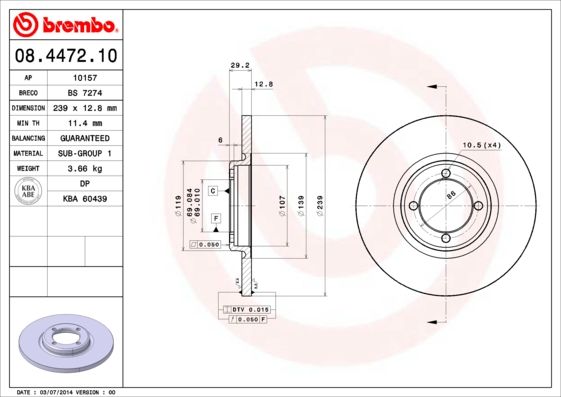 Тормозной диск BREMBO 08447210