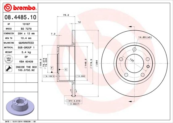 Тормозной диск BREMBO 08448510