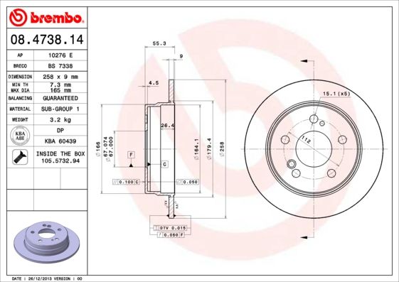 Тормозной диск BREMBO 08473814