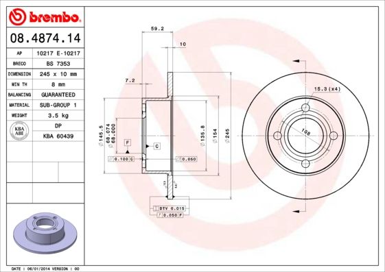 Тормозной диск BREMBO 08487414
