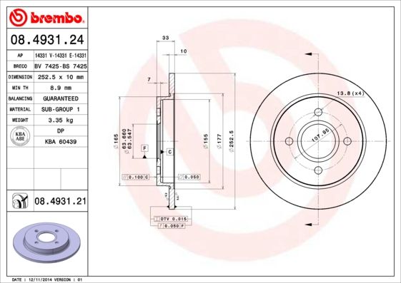 Тормозной диск BREMBO 08493124