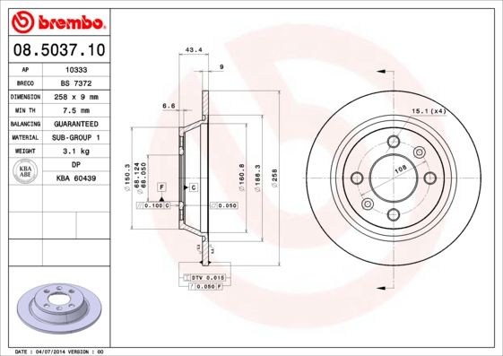 Тормозной диск BREMBO 08503710