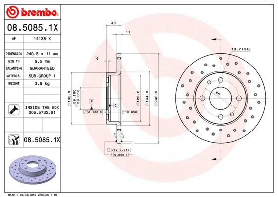 Тормозной диск BREMBO 0850851X