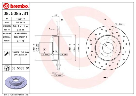 Тормозной диск BREMBO 08508531