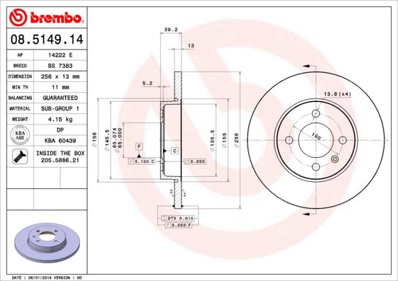 Тормозной диск BREMBO 08514914