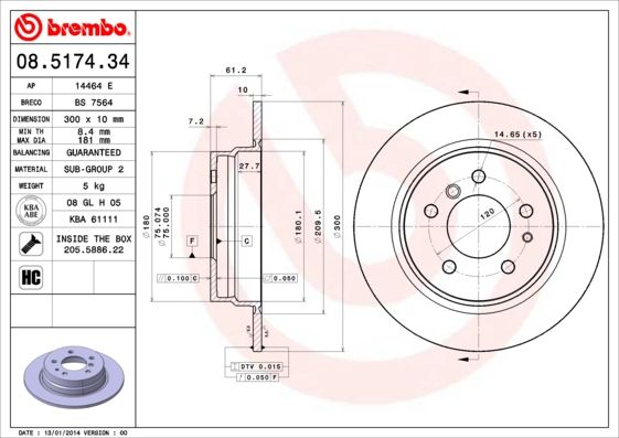 Тормозной диск BREMBO 08517434