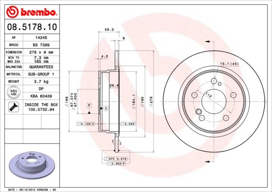 Тормозной диск BREMBO 08517810