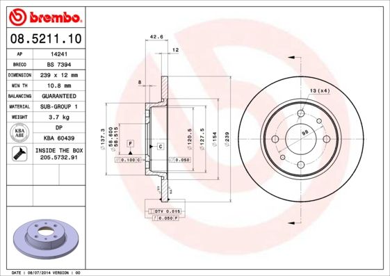 Тормозной диск BREMBO 08521110