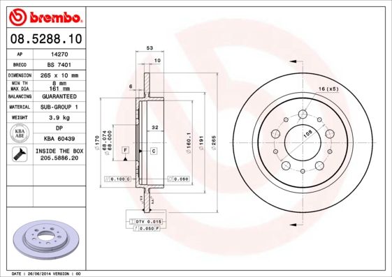 Тормозной диск BREMBO 08528810