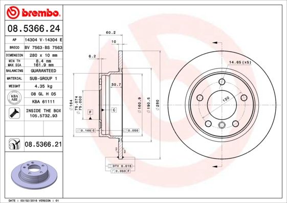 Тормозной диск BREMBO 08536621