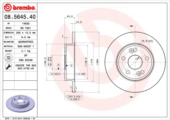 Тормозной диск BREMBO 08564540